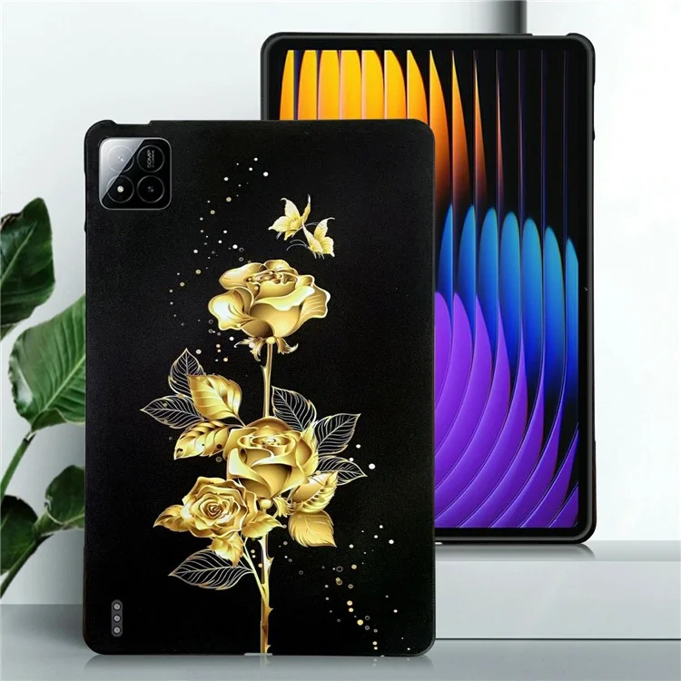 Custodia in TPU per Xiaomi Pad 7 Pro / Pad 7, con stampa a motivi, slim e protettiva - Farfalla dorata e rosa.