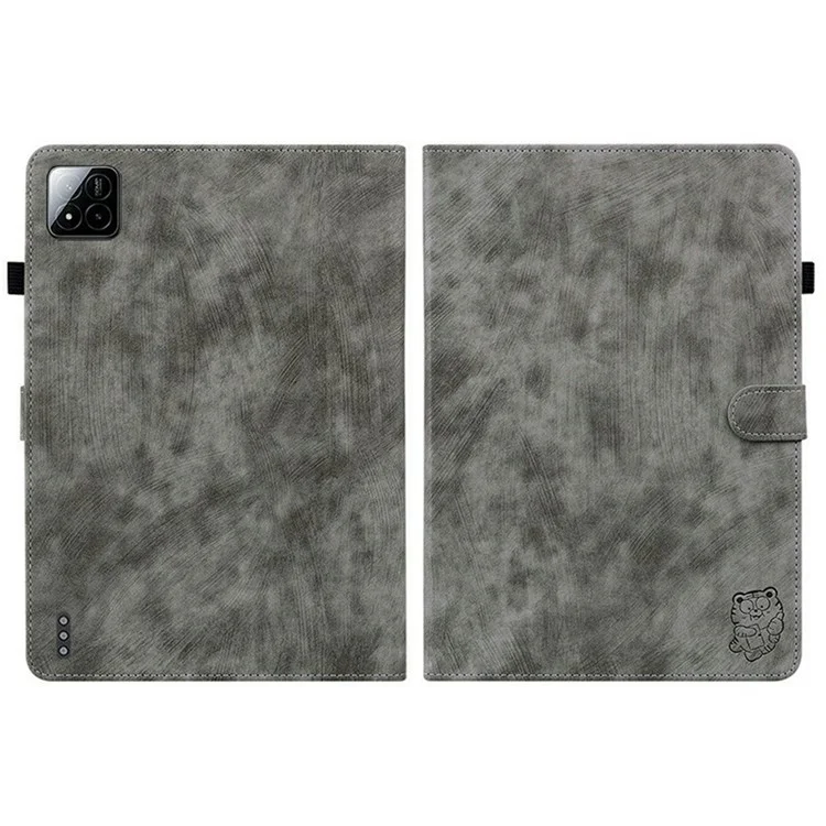 Funda para Xiaomi Pad 7 Pro / Pad 7 con estampado de tigre, de piel sintética antiarañazos - Gris