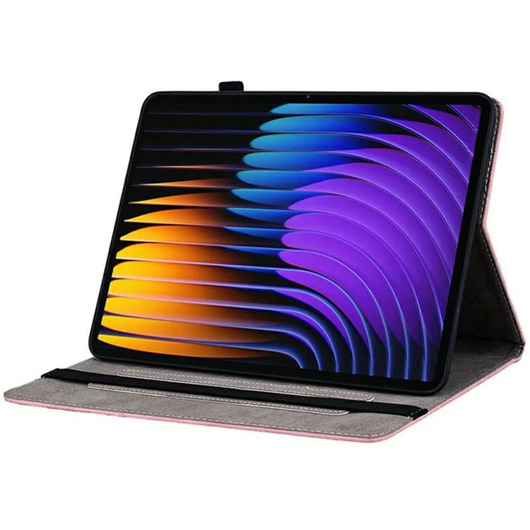 Для Xiaomi Pad 7 Pro / Pad 7 Чехол держатель для карт Противоскользящая кожаная обложка с тиснением розы - Розовый