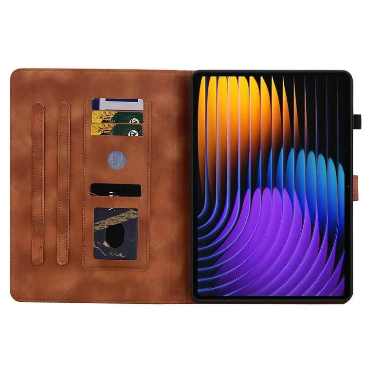 Capa para Xiaomi Pad 7 Pro / Pad 7 com estampa de flor de lírio, compartimentos para cartões e cobertura de couro - Marrom
