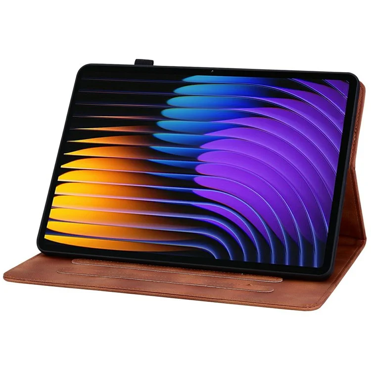 Capa para Xiaomi Pad 7 Pro / Pad 7 com estampa de flor de lírio, compartimentos para cartões e cobertura de couro - Marrom