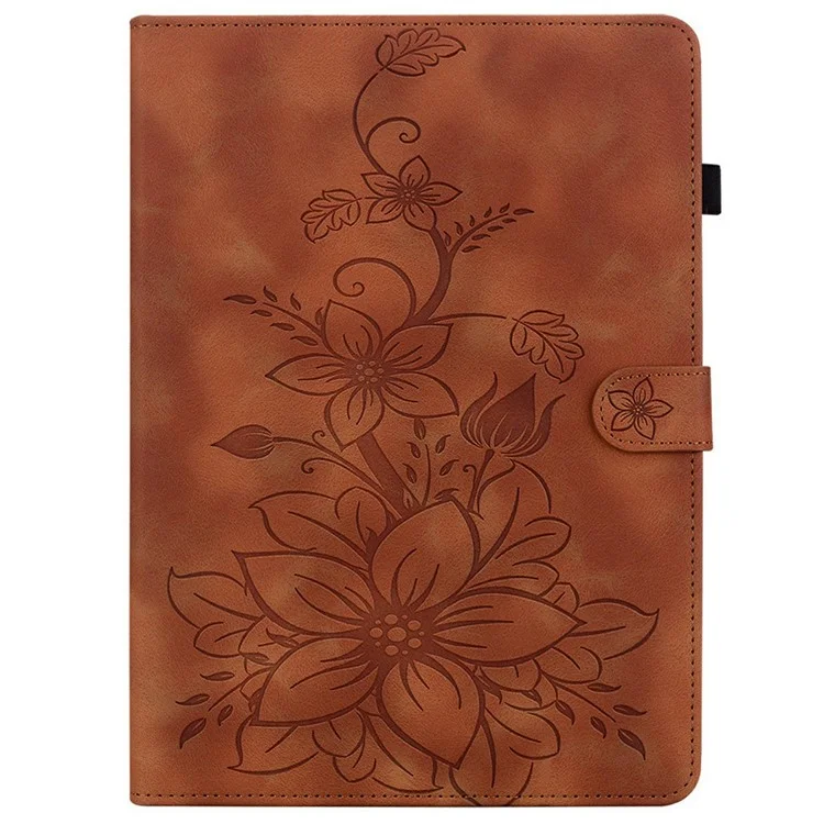Capa para Xiaomi Pad 7 Pro / Pad 7 com estampa de flor de lírio, compartimentos para cartões e cobertura de couro - Marrom
