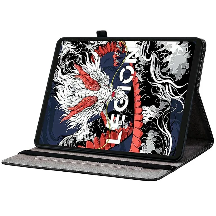 Étui en cuir pour Lenovo Legion Y700 (2025) avec motif imprimé, support et fentes pour cartes - Fleur de prunier