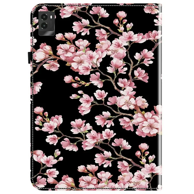 Étui en cuir pour Lenovo Legion Y700 (2025) avec motif imprimé, support et fentes pour cartes - Fleur de prunier