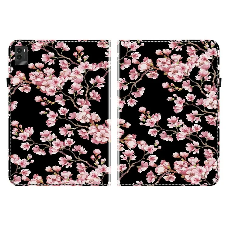 Étui en cuir pour Lenovo Legion Y700 (2025) avec motif imprimé, support et fentes pour cartes - Fleur de prunier