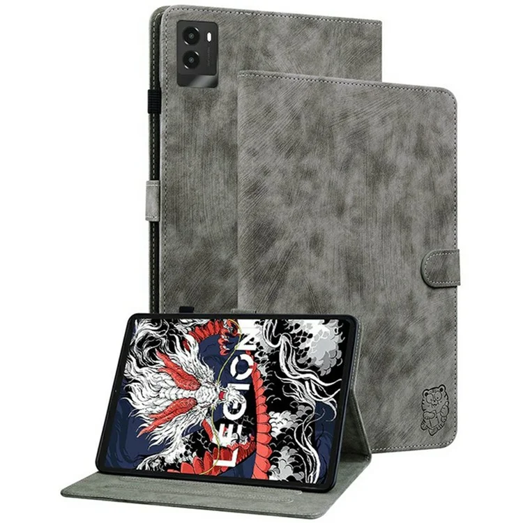 For Lenovo Legion Y700 (2025) Cases Tiger Imprint Anti-Scratch PU Leather Tablet Cover - Grey