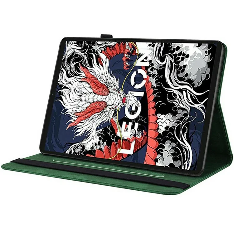 Étui pour Lenovo Legion Y700 (2025) avec motif de fleurs de papillon, en cuir PU avec emplacements pour cartes - Vert