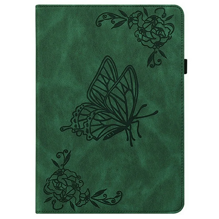 Étui pour Lenovo Legion Y700 (2025) avec motif de fleurs de papillon, en cuir PU avec emplacements pour cartes - Vert