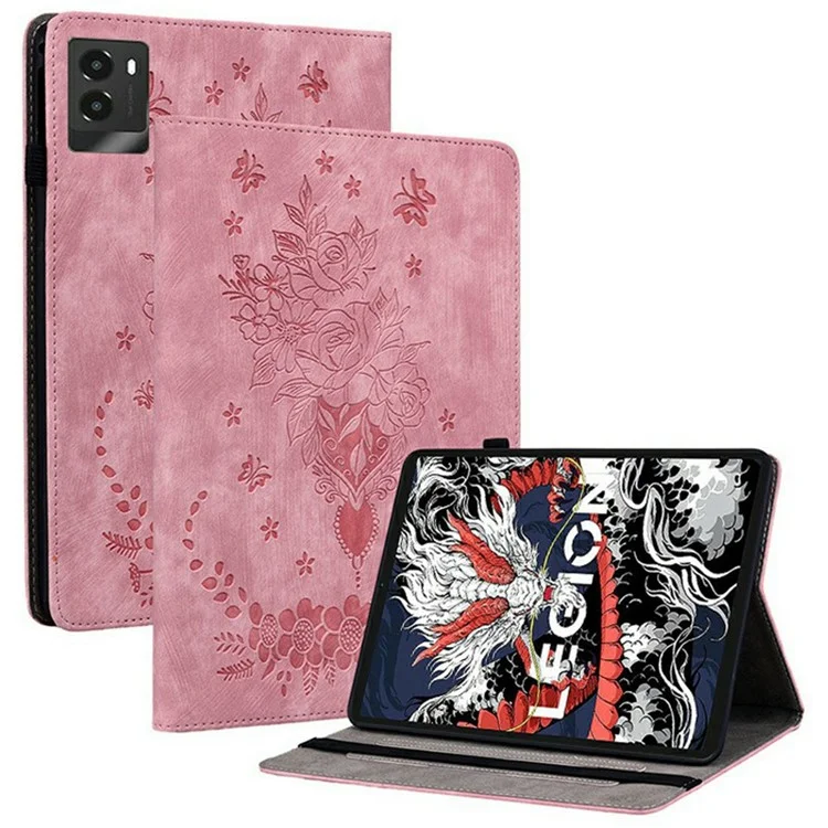 Custodia per Lenovo Legion Y700 (2025) Porta carte Antigraffio Copertura in pelle con stampa a fiore di rosa - Rosa