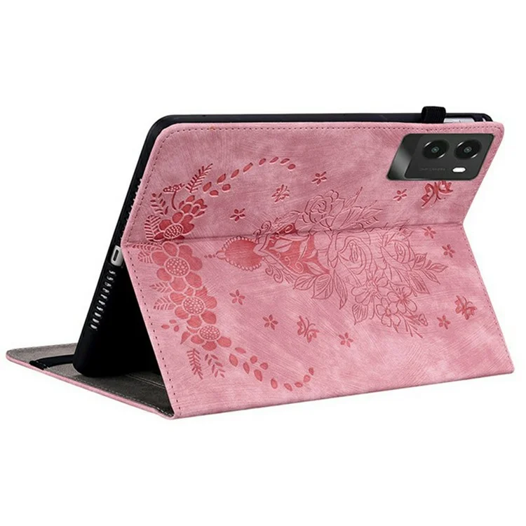 Custodia per Lenovo Legion Y700 (2025) Porta carte Antigraffio Copertura in pelle con stampa a fiore di rosa - Rosa