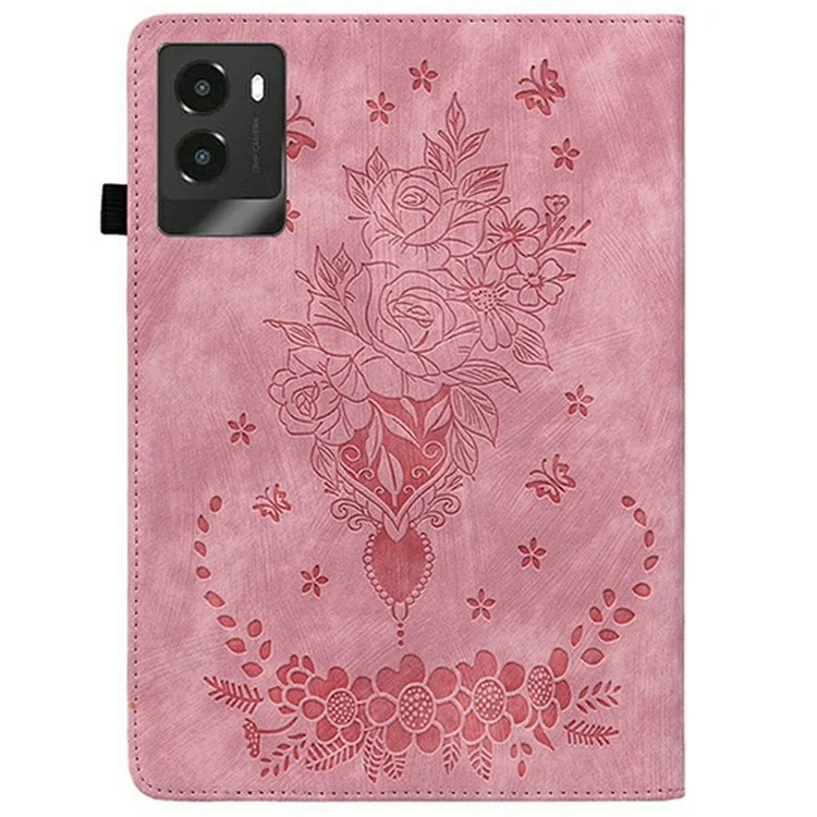 Custodia per Lenovo Legion Y700 (2025) Porta carte Antigraffio Copertura in pelle con stampa a fiore di rosa - Rosa