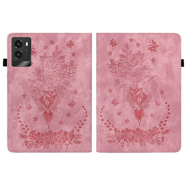 Custodia per Lenovo Legion Y700 (2025) Porta carte Antigraffio Copertura in pelle con stampa a fiore di rosa - Rosa