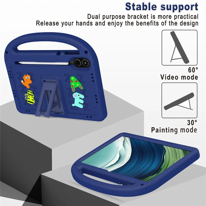 For Honor Pad X9  /  Pad X8 Pro Kickstand Case Cartoon Design Anti-Drop EVA+PC Tablet Cover with Strap for Kids - Navy Blue
