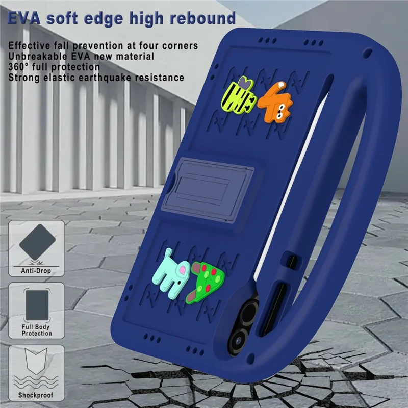 For Honor Pad X9  /  Pad X8 Pro Kickstand Case Cartoon Design Anti-Drop EVA+PC Tablet Cover with Strap for Kids - Navy Blue