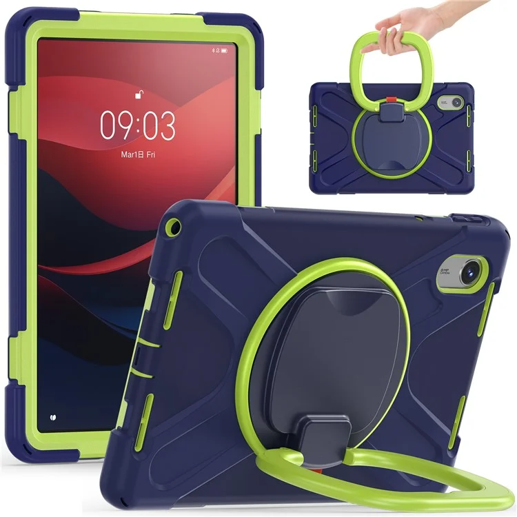 Tablet Case for Lenovo Tab M11 TB-330FU 331FC / Tab K11 TB-330XU / Xiaoxin Pad 11 2024 Kickstand PC TPU Silicone Back Cover - Navy Blue+Yellowgreen