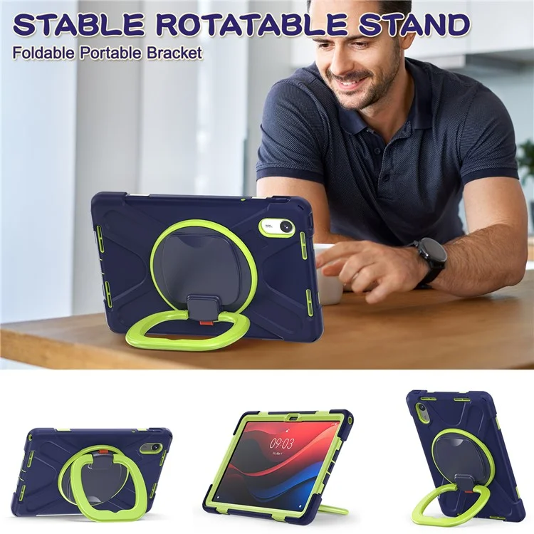 Tablet Case for Lenovo Tab M11 TB-330FU 331FC / Tab K11 TB-330XU / Xiaoxin Pad 11 2024 Kickstand PC TPU Silicone Back Cover - Navy Blue+Yellowgreen