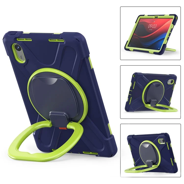 Tablet Case for Lenovo Tab M11 TB-330FU 331FC / Tab K11 TB-330XU / Xiaoxin Pad 11 2024 Kickstand PC TPU Silicone Back Cover - Navy Blue+Yellowgreen