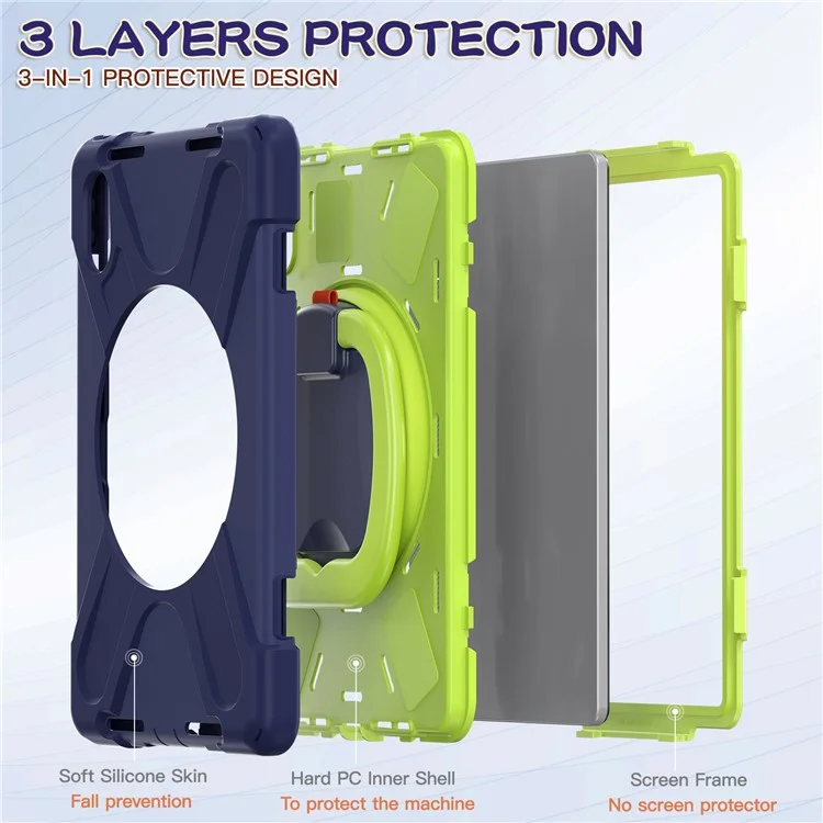 Tablet Case for Lenovo Tab M11 TB-330FU 331FC / Tab K11 TB-330XU / Xiaoxin Pad 11 2024 Kickstand PC TPU Silicone Back Cover - Navy Blue+Yellowgreen