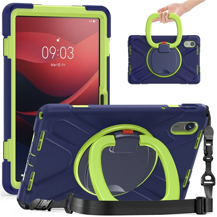 Kickstand Tablet Case for Lenovo Tab M11 TB-330FU 331FC / Tab K11 TB-330XU / Xiaoxin Pad 11 2024 Back Cover with Shoulder Strap - Navy Blue+Yellowgreen