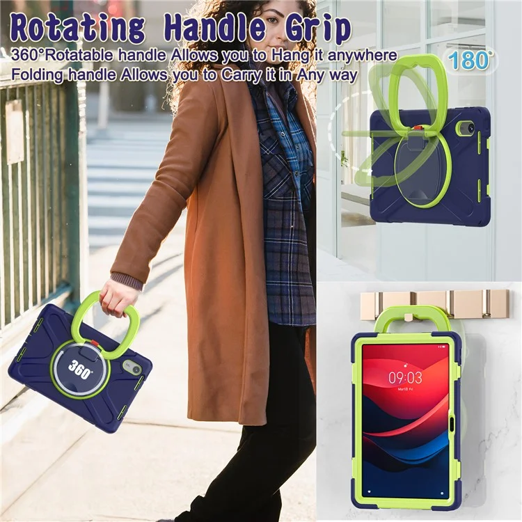 Kickstand Tablet Case for Lenovo Tab M11 TB-330FU 331FC / Tab K11 TB-330XU / Xiaoxin Pad 11 2024 Back Cover with Shoulder Strap - Navy Blue+Yellowgreen
