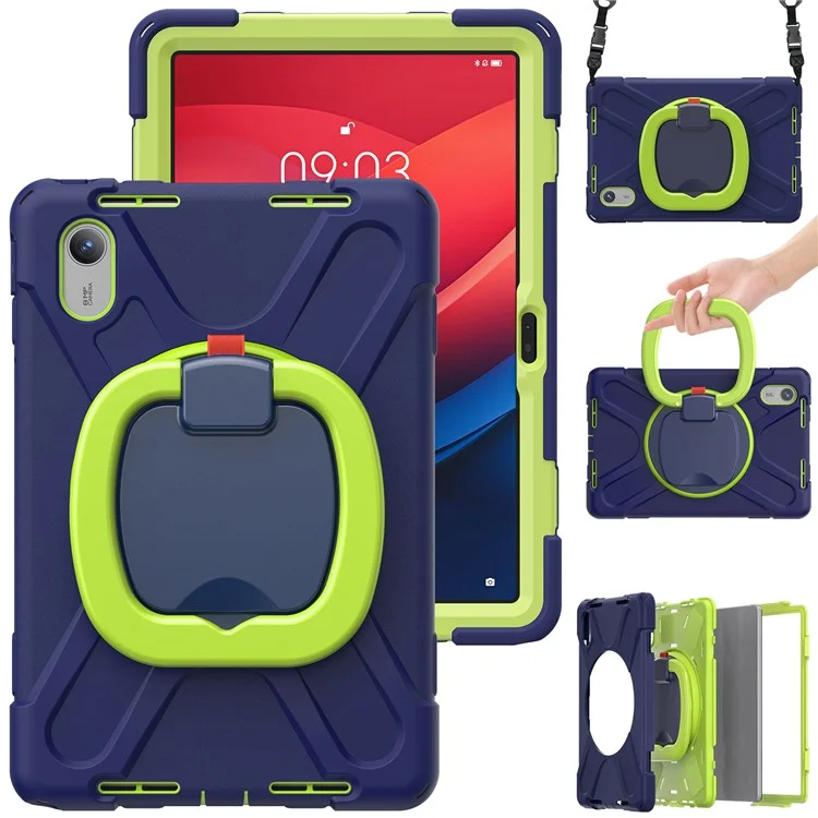 Kickstand Tablet Case for Lenovo Tab M11 TB-330FU 331FC / Tab K11 TB-330XU / Xiaoxin Pad 11 2024 Back Cover with Shoulder Strap - Navy Blue+Yellowgreen