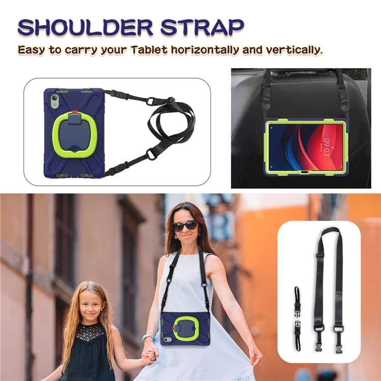 Kickstand Tablet Case for Lenovo Tab M11 TB-330FU 331FC / Tab K11 TB-330XU / Xiaoxin Pad 11 2024 Back Cover with Shoulder Strap - Navy Blue+Yellowgreen