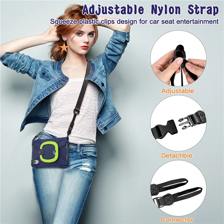 Kickstand Tablet Case for Lenovo Tab M11 TB-330FU 331FC / Tab K11 TB-330XU / Xiaoxin Pad 11 2024 Back Cover with Shoulder Strap - Navy Blue+Yellowgreen