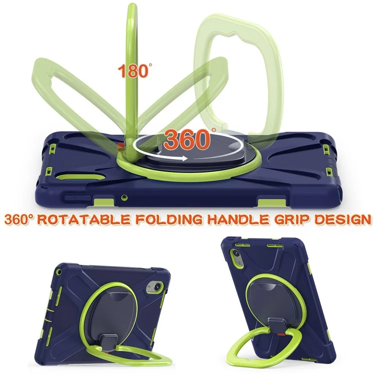 Kickstand Tablet Case for Lenovo Tab M11 TB-330FU 331FC / Tab K11 TB-330XU / Xiaoxin Pad 11 2024 Back Cover with Shoulder Strap - Navy Blue+Yellowgreen