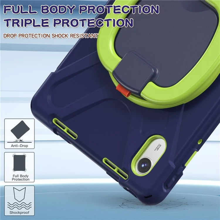 Kickstand Tablet Case for Lenovo Tab M11 TB-330FU 331FC / Tab K11 TB-330XU / Xiaoxin Pad 11 2024 Back Cover with Shoulder Strap - Navy Blue+Yellowgreen
