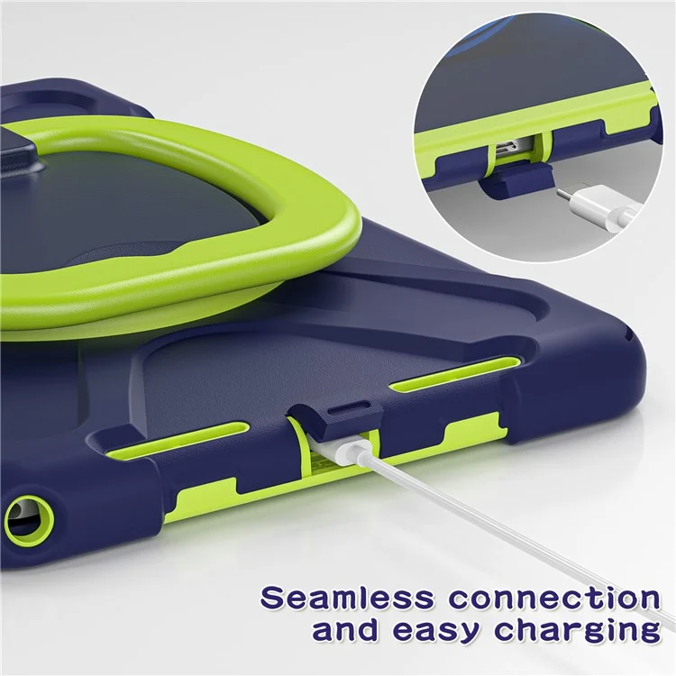 Kickstand Tablet Case for Lenovo Tab M11 TB-330FU 331FC / Tab K11 TB-330XU / Xiaoxin Pad 11 2024 Back Cover with Shoulder Strap - Navy Blue+Yellowgreen