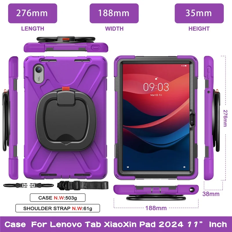 Kickstand Tablet Case for Lenovo Tab Pad 11 (2025) / M11 / K11 / Xiaoxin Pad 11 2024 / Zhaoyang K10 Back Cover with Shoulder Strap - Purple