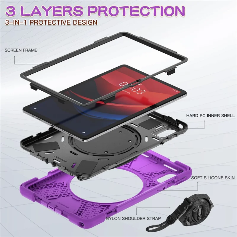 Kickstand Tablet Case for Lenovo Tab Pad 11 (2025) / M11 / K11 / Xiaoxin Pad 11 2024 / Zhaoyang K10 Back Cover with Shoulder Strap - Purple