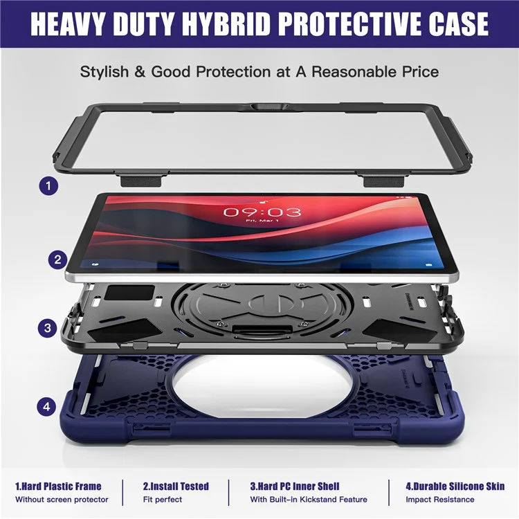 Kickstand Tablet Case for Lenovo Tab M11 TB-330FU 331FC / Tab K11 TB-330XU / Xiaoxin Pad 11 2024 TPU PC Silicone Cover - Navy Blue
