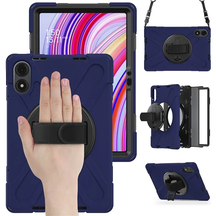 Étui pour tablette avec bandoulière pour Xiaomi Redmi Pad Pro 5G / Redmi Pad Pro / Poco Pad 5G / 4G avec support - Bleu marine