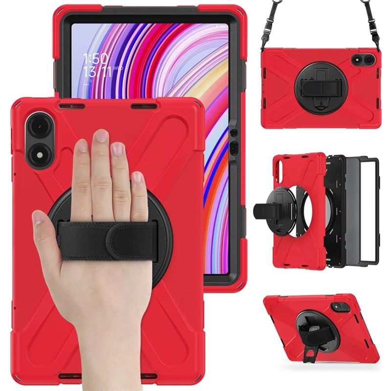 Tablet Case with Shoulder Strap for Xiaomi Redmi Pad Pro 5G / Redmi Pad Pro / Poco Pad 5G / 4G Kickstand Cover - Red