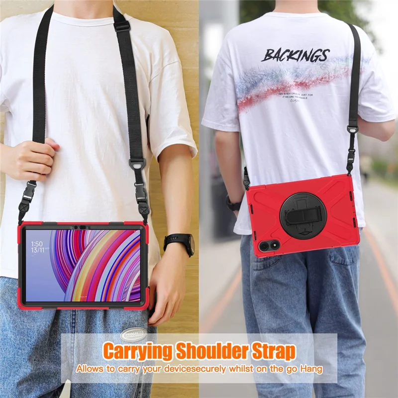 Tablet Case with Shoulder Strap for Xiaomi Redmi Pad Pro 5G / Redmi Pad Pro / Poco Pad 5G / 4G Kickstand Cover - Red