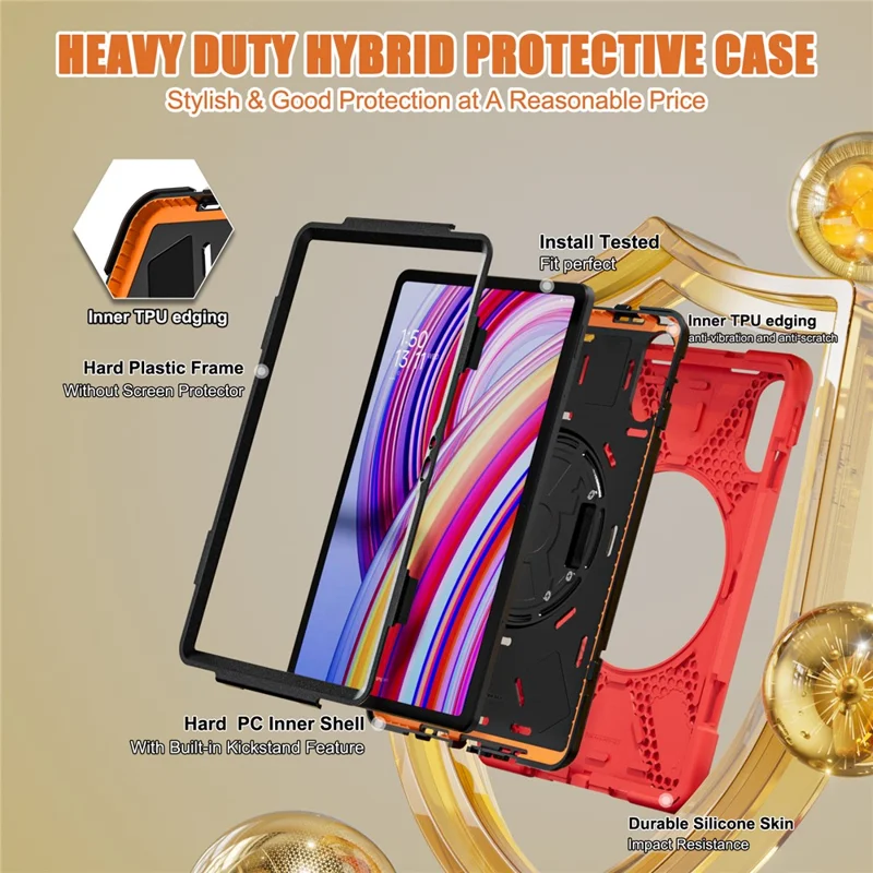 Tablet Case with Shoulder Strap for Xiaomi Redmi Pad Pro 5G / Redmi Pad Pro / Poco Pad 5G / 4G Kickstand Cover - Red