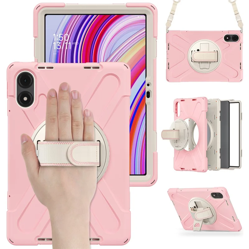 Tablet Case with Shoulder Strap for Xiaomi Redmi Pad Pro 5G / Redmi Pad Pro / Poco Pad 5G / 4G Kickstand Cover - Pink