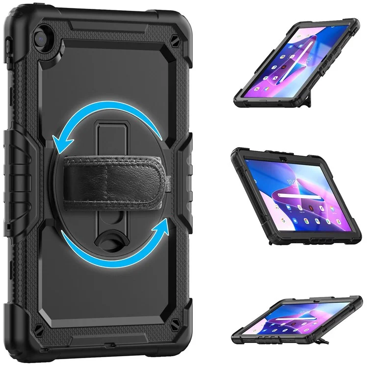 For Lenovo Tab M10 Plus (3rd Gen) / Xiaoxin Pad 2022 10.6 inch 125FU / 128FU Silicone+PC Protective Case with Shoulder Strap Anti-Scratch Cover Shockproof Portable Tablet Kickstand Case - Black