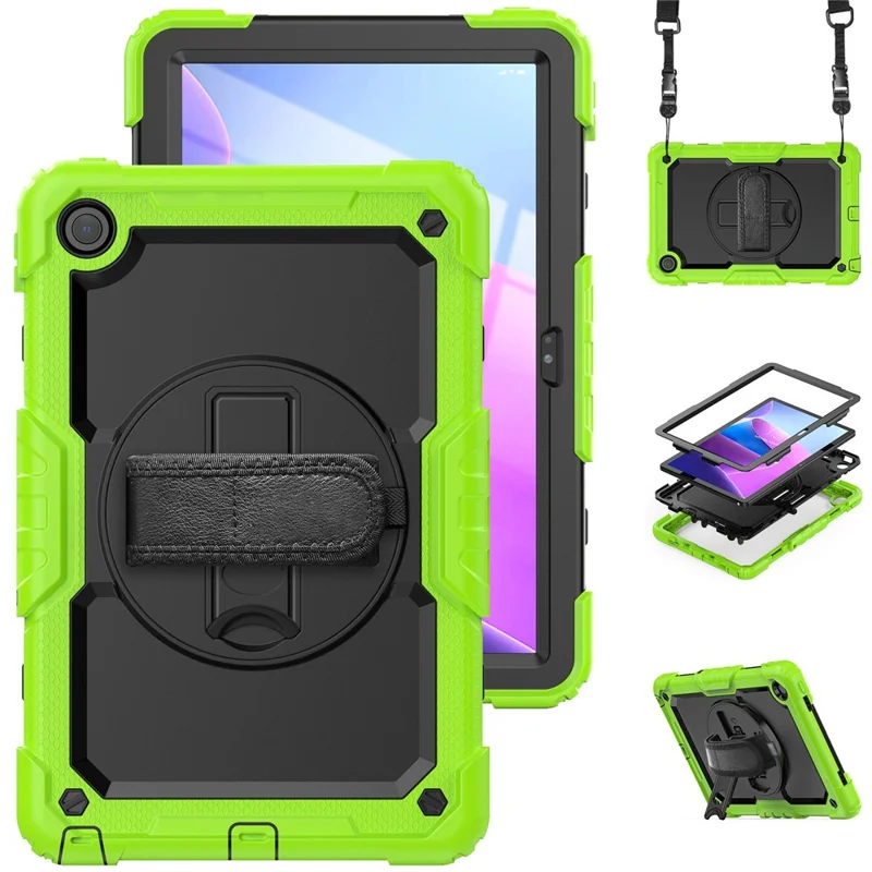 Für Lenovo Tab M10 Plus (3. Generation) / Xiaoxin Pad 2022 10,6 Zoll 125FU / 128FU Silikon+PC Schutzhülle mit Schultergurt, kratzfestem Cover, stoßfestes, tragbares Tablet-Ständer-Case - Gelb Grün