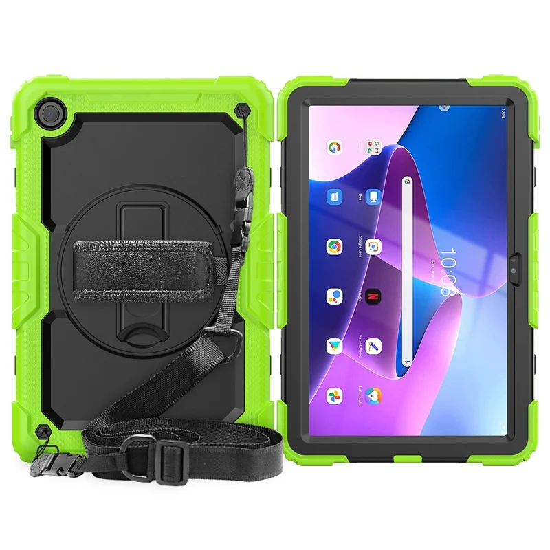 Für Lenovo Tab M10 Plus (3. Generation) / Xiaoxin Pad 2022 10,6 Zoll 125FU / 128FU Silikon+PC Schutzhülle mit Schultergurt, kratzfestem Cover, stoßfestes, tragbares Tablet-Ständer-Case - Gelb Grün