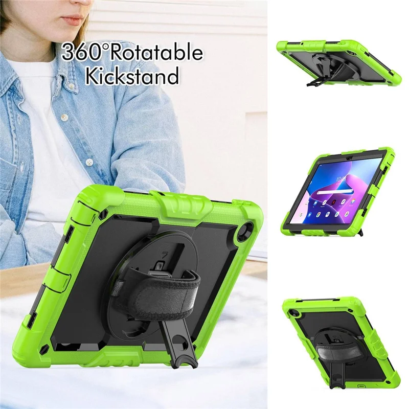 Für Lenovo Tab M10 Plus (3. Generation) / Xiaoxin Pad 2022 10,6 Zoll 125FU / 128FU Silikon+PC Schutzhülle mit Schultergurt, kratzfestem Cover, stoßfestes, tragbares Tablet-Ständer-Case - Gelb Grün
