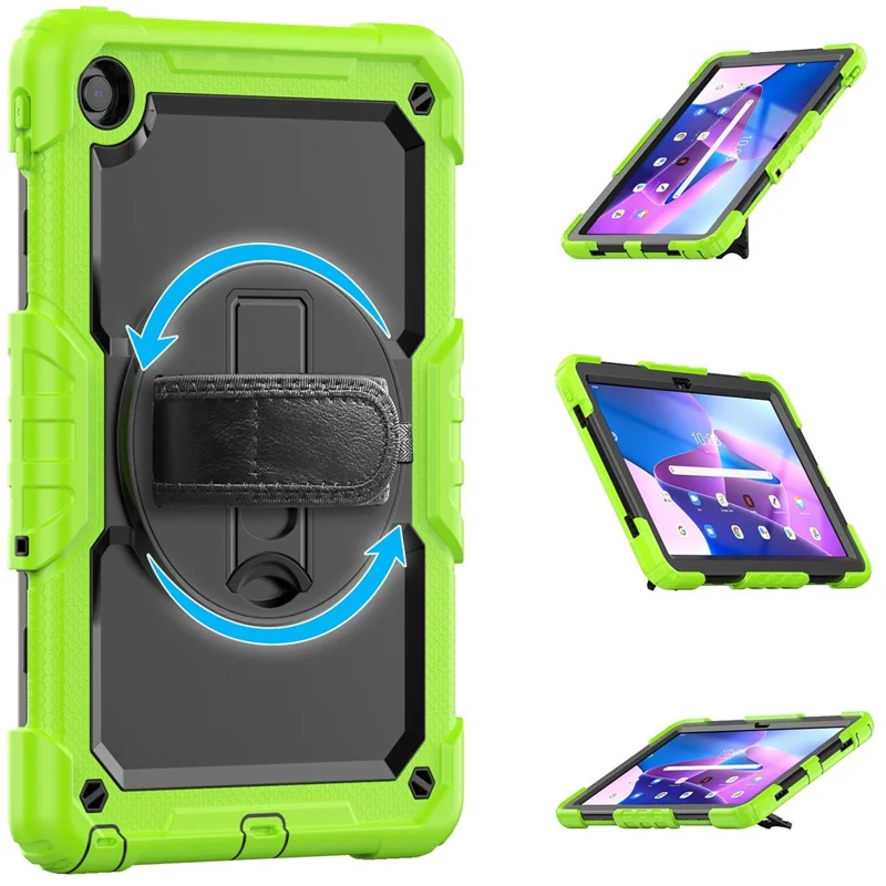 Für Lenovo Tab M10 Plus (3. Generation) / Xiaoxin Pad 2022 10,6 Zoll 125FU / 128FU Silikon+PC Schutzhülle mit Schultergurt, kratzfestem Cover, stoßfestes, tragbares Tablet-Ständer-Case - Gelb Grün