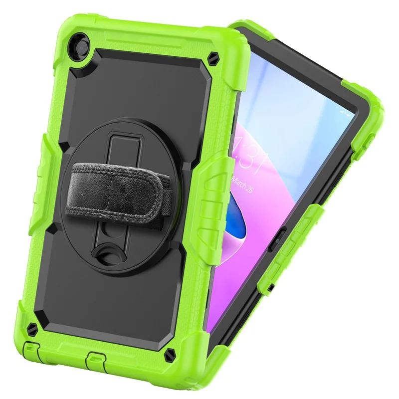 Für Lenovo Tab M10 Plus (3. Generation) / Xiaoxin Pad 2022 10,6 Zoll 125FU / 128FU Silikon+PC Schutzhülle mit Schultergurt, kratzfestem Cover, stoßfestes, tragbares Tablet-Ständer-Case - Gelb Grün