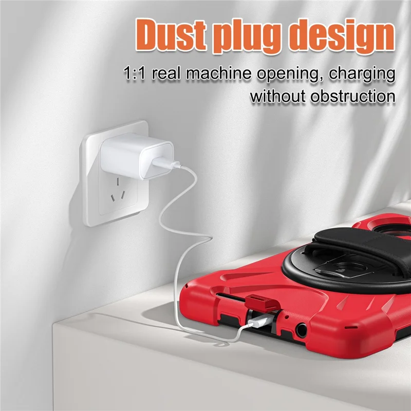For Xiaomi Redmi Pad SE 4G 8.7 inch Case Rotary Kickstand PC+Silicone Hand Strap Tablet Cover - Red