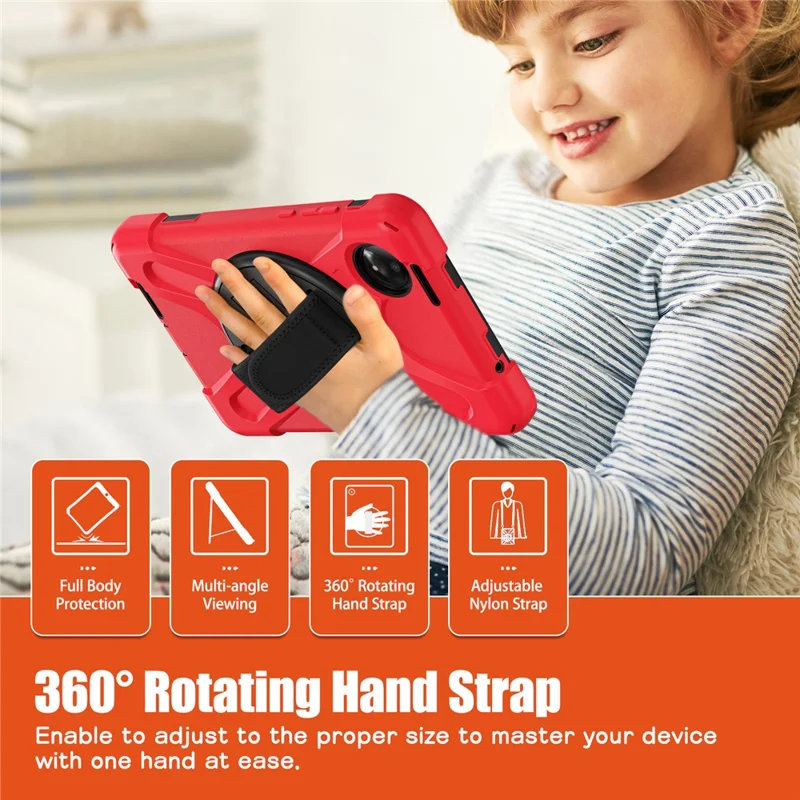 For Xiaomi Redmi Pad SE 4G 8.7 inch Case Rotary Kickstand PC+Silicone Hand Strap Tablet Cover - Red