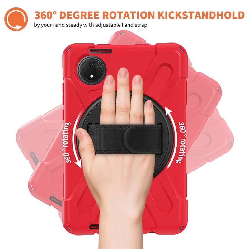 For Xiaomi Redmi Pad SE 4G 8.7 inch Case Rotary Kickstand PC+Silicone Hand Strap Tablet Cover - Red