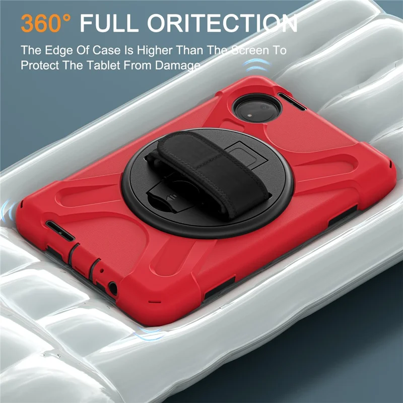 For Xiaomi Redmi Pad SE 4G 8.7 inch Case Rotary Kickstand PC+Silicone Hand Strap Tablet Cover - Red