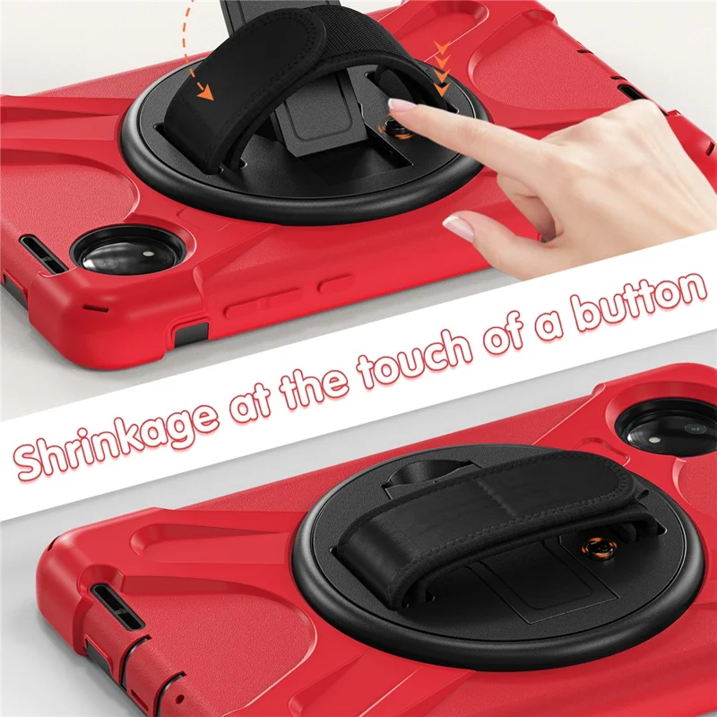 For Xiaomi Redmi Pad SE 4G 8.7 inch Case Rotary Kickstand PC+Silicone Hand Strap Tablet Cover - Red