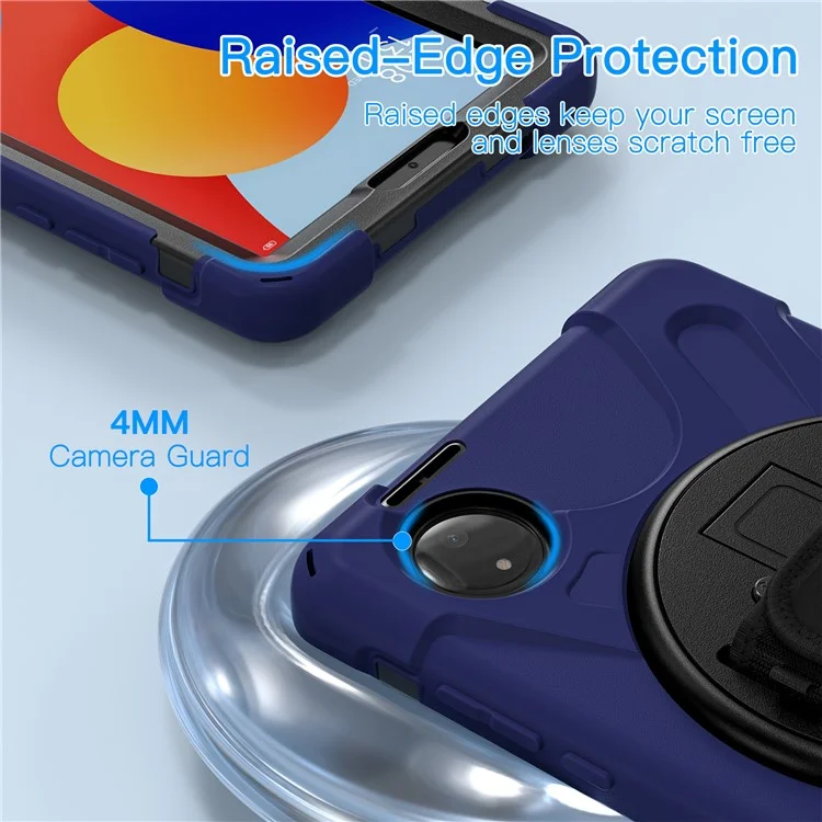 Étui de protection pour Xiaomi Redmi Pad SE 4G 8,7 pouces avec support, en TPU et PC silicone, avec sangle d'épaule - Bleu marine